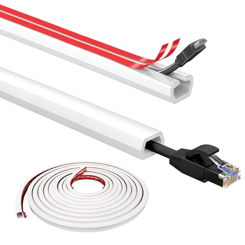 Kabelkanal Selbstklebend Weiss, 3M Minikabelkanäle Flexibler Kabelkanal Halbrund Decke Mini zum Verstecken eines Netzkabels Lautsprecherkabels TV-Kabels Kabelsalat Verstecken Hause im Büro