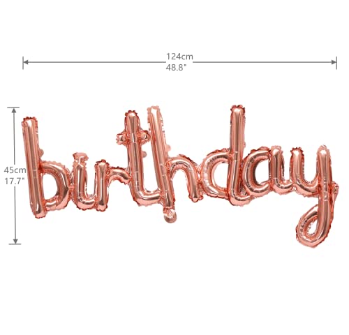 Happy Birthday Balloons Banner 16 Inch Hanging Birthday Balloons 3D Silver Foil Cursive Script Letter Balloons for Kids and Adults Birthday Party Decorations Supplies (Rose Gold)