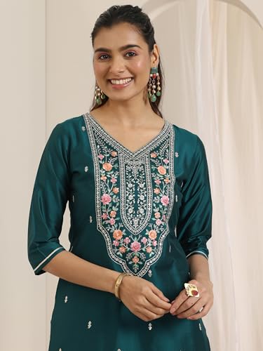 Image of Libas Embroidered Silk Blend Straight Kurta with Trouser and Dupatta | Ethnic Wear |Wedding Dress | Ocassion Wear