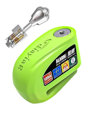 Motorcycle Lock, 120db Alarm Disc Brake Lock, Waterproof Anti-Theft Aluminium Alloy Lock with Reminder Cable, Fit for Motorcycle E-Bike Bicycle Scooter (Green)