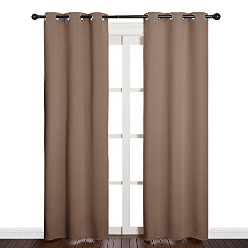 Image of NICETOWN Window Draperies Blackout Curtain Panels, Window Treatment Thermal Insulated Solid Grommet Blackout Drapes for Bedroom (One Pair, 34 by 84 inches, Cappuccino)