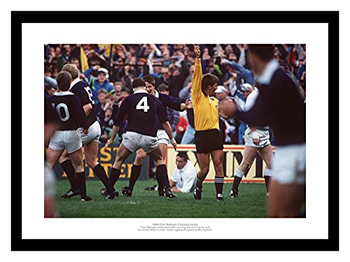 Framed Scotland Rugby 1990 Five Nations Grand Slam Winning Try 42x30cm Photo Memorabilia