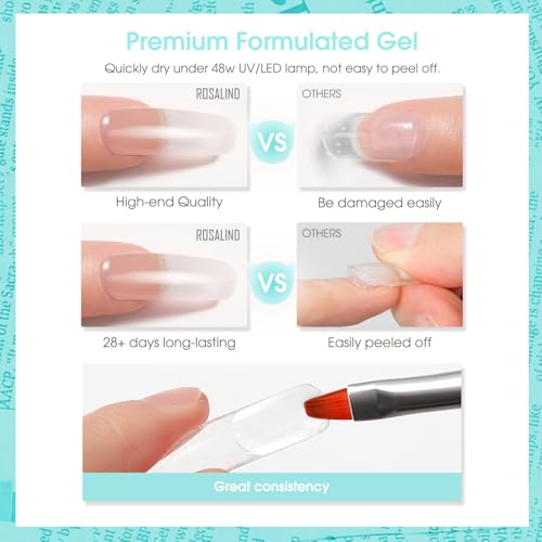 ROSALIND Clear Extension Gel, 2 PCS 1oz/30ml Clear Poly Nail Gel kit Builder Transparent, Nail Thickening Poly Tube Need UV Lamp