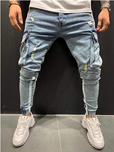 Jeans Vaqueros Pantalon Pantalones Vaqueros De Motociclista Ajustados Rasgados Elásticos Rasgados para Hombre Pantalones De Mezclilla Ajustados para Hombre Pantalones De Harén con Cintura Elástic
