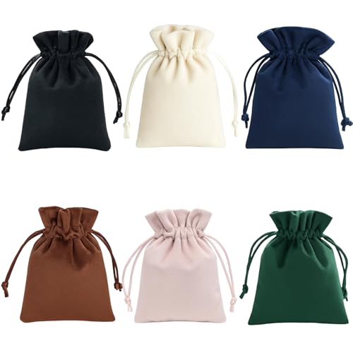 Image of 6PCS Dice Bag, Velvet Pouch Bag Small Drawstring Bag for Storage, Organising Jewellery, Game Nights, Travel Accessories, 6 Colour Options (Black, Beige, Navy, Brown, Pink, Dark Green)