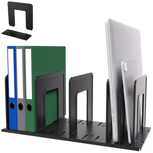 LuluEasy Adjustable Vertical File Sorter Sturdy Plastic Expandable Upright File Holder, Desktop Binder Organizer, School Office Organization Bookshelf Divider, Assemble Easily Endlessly, Black