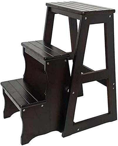 Taburete madera maciza plegable y escalera multifunción de 64cm