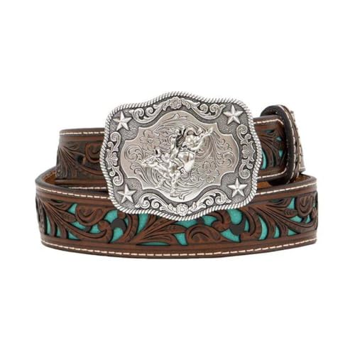 M&F Western Products Boys Boys Brown Belt With Turquoise Inlay Scroll