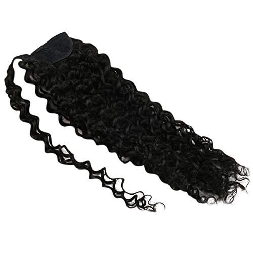 Ponytail Extension Human Hair Natural Black Natural Wavy 16inch 80g/set