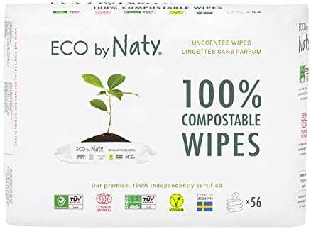 Eco by Naty Unscented Baby Wipes - 100% Compostable and Plant-Based Wipes, Good for Babies and Newborn Sensitive Skin,56 Count (Pack of 3)