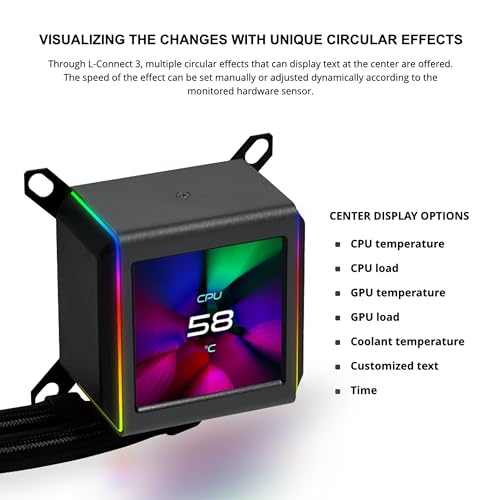 Lian Li Galahad II LCD 280mm AIO Asetek 8th Gen Liquid Cooler - 2 X 140mm RGB Fans - 2.4 GHz Wireless Control - 2.88” IPS LCD Screen - Pre-Installed Daisy-Chained TL Fans - Black (GA2ALCD28TLB) by Lian Li - Image 4