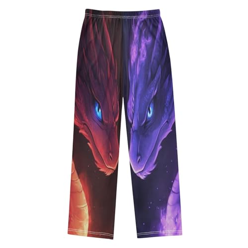 Red Purple Dragons Glowing Fire Pajama Lounge Pants with Pockets Sleepwear Soft Elastic Waist PJ Bottoms 6-14 Years2