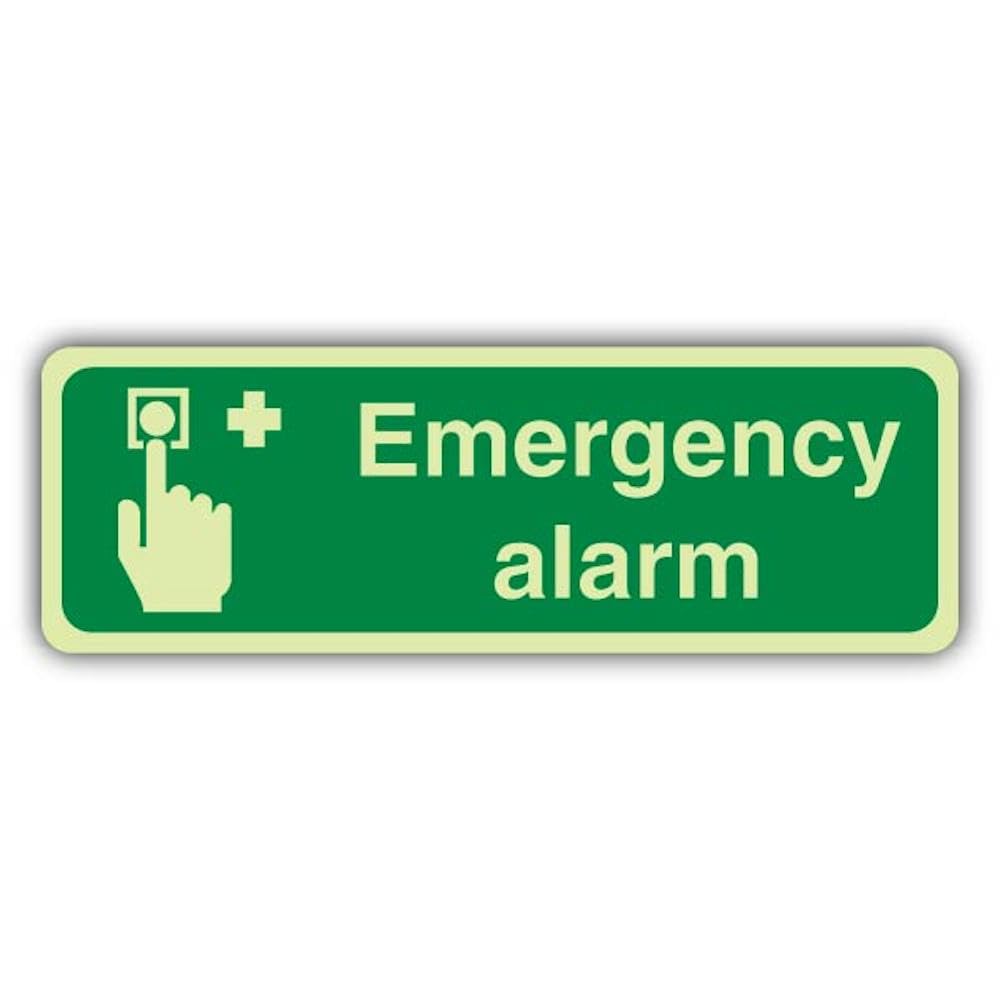 V Safety - Señal de seguridad fotoluminiscente con alarma de emergencia para paisaje, 600 x 200 mm, plástico rígido de 1,2 mm, doble brillo