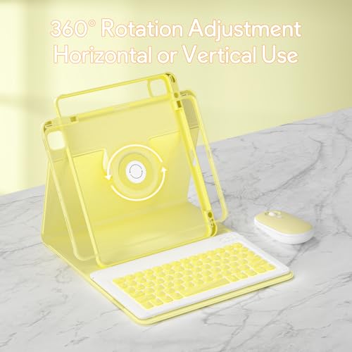 Image of YBING for iPad Air 13 Inch & Pro 12.9 Case with Keyboard - Mouse, 7 Colors Backlit Detachable Keyboard and 360 Rotating Cover for iPad Pro 12.9 (6th, 5th, 4th, 3rd gen), Air 13 M4 /M3 /M2 (Yellow)