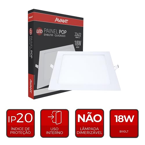 Avant Pop - Painel de Embutir LED, 18W Bivolt, Quadrado, Branco