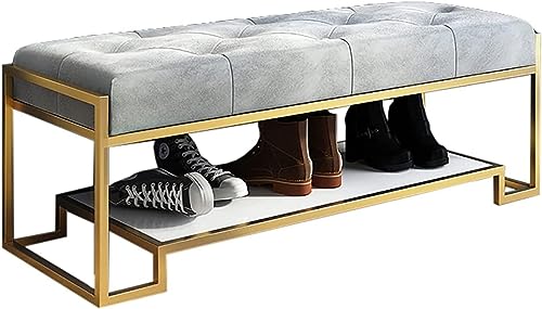 Banc de bout de lit avec assise rembourrée et structure en métal robuste