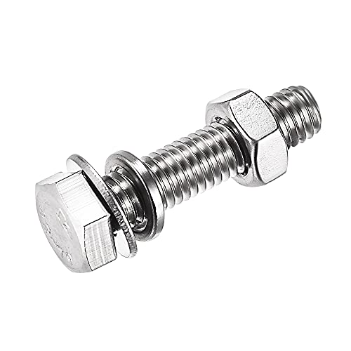 Image of uxcell M8 x 35mm Hex Head Screws Bolts, Nuts, Flat & Lock Washers Kits, 304 Stainless Steel Fully Thread Hexagon Bolts 4 Sets
