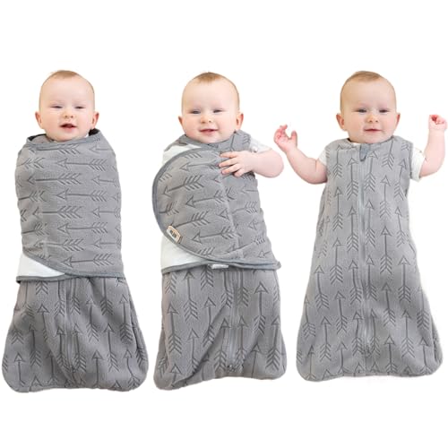 Image of BlueSnail 2-in-1 Adjustable Transition Swaddle 0-3 Month, Baby Sleep Sack with Removable Swaddle, Wearable Blanket, 2-Way Zipper for Easy Diaper Changes(Gray Arrow)