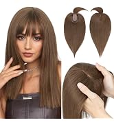 Hairro Human Hair Toppers with Bangs, Clips in 100% Real Hairpieces for Women, 2.8