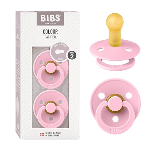 BIBS Pacifiers Colour Collection | Natural Rubber Baby Pacifier | Set of 2 BPA-Free Soothers | Made in Denmark | 6+ Months (Pack of 2) | Baby Pink