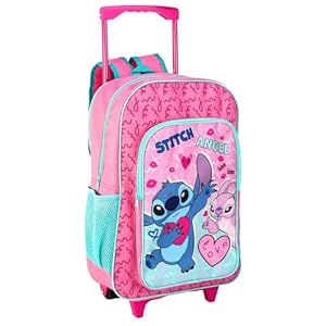Stitch Deluxe Trolley Backpack Childrens Travel Bag Kids Girls Character Luggage Carrier Suitcase Cabin Bag with Side Mesh Pockets Lilo