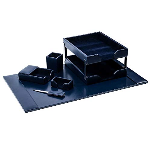 DACASSO Bonded Leather Desk Set - Luxury Leather Desk Pad & Desk Organization Essentials (Navy Blue, 8 Piece)
