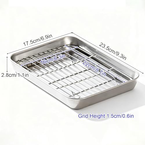 Stainless Steel Oil Drip Pan with Cooling Rack - Versatile Drain Tray for Kitchen, BBQ, and Catering - Dishwasher Safe, 23.5x17.5x2.8cm (9.3x6.9x1.1in)