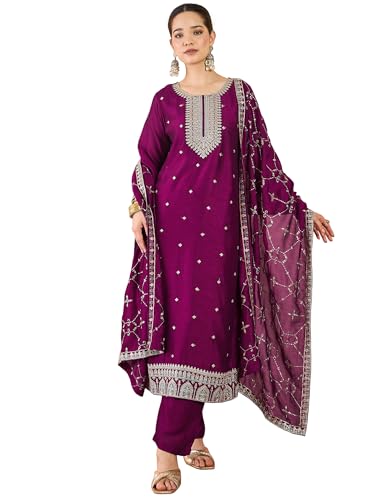 Kurta Vichitra Varanga femme col rond perles pantalon cheville et dupatta brodée chic