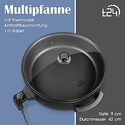 Foto von ecolle Hochwertige elektrische Pizzapfanne Partypfanne 42 cm/Grillpfanne/Elektropfanne/Pizzaofen /Crepe /Paella Pfanne/Hot Pot, Leistung 1500 (42cm x 9cm)