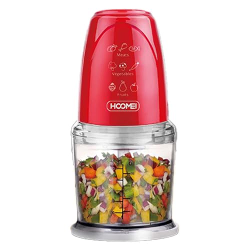 Picador eléctrico de cocina de 500 ml, 260 W, batidora para frutas, carne y verduras, funcionamiento a presión + modo turbo y pulso (color rojo)