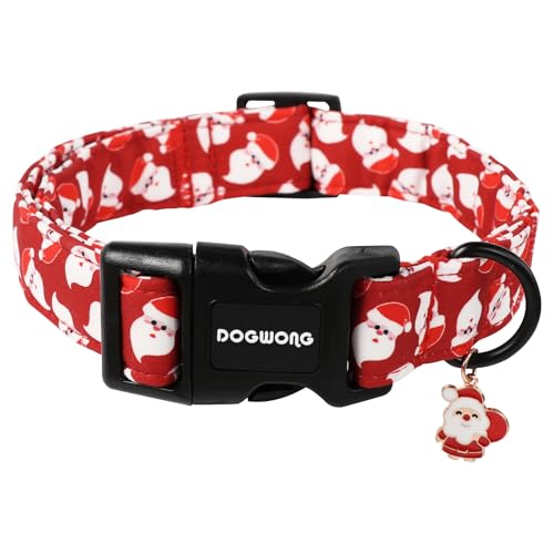 DOGWONG Christmas Red Santa Dog Collar- Cute Santa Claus Christmas Dog Collars Adjustable Designer Christmas Dog Collars for Small Medium Large Dogs XS