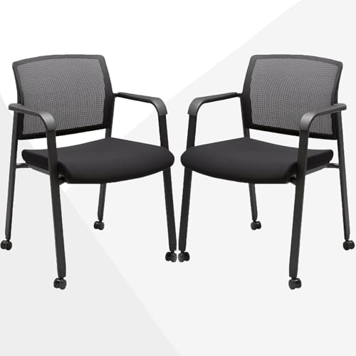 Image of CLATINA Rolling Conference Chairs, 2 Pack Stackable Chairs with Wheels and Paddle, Ergonomic Mesh Back and Arms for Meeting, Conference, Training Room & Home Office (Black)