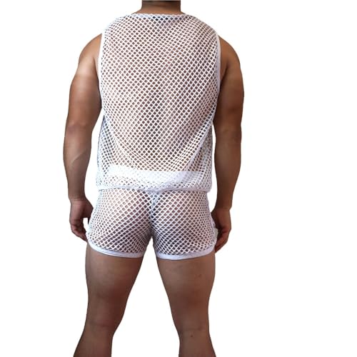 JOCKMAIL Men's Mesh Tank Top and Boxer Briefs Set Sexy Fishnet Sleeveless Vest with Breathable Boxer Underwear for Gym, Club4