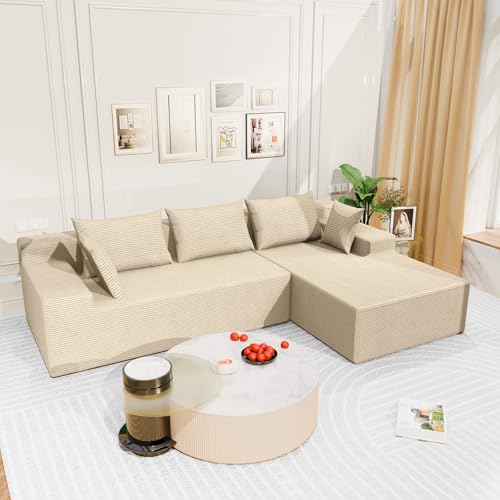 Image of LEVELEVE 107 inch Cloud Sectional Couch with Deep Seat，Modern Modular Sofa with L-Shape Chaise，No Assembly Required, Upholstered Couches for Living Room Bedroom(Beige,Right Facing Chaise)