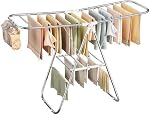 SONGMICS Clothes Drying Rack, Foldable Laundry Drying Rack, Sock Clips, Metal Clothes Airer with Height-Adjustable Gullwings, Space-Saving, Indoor Outdoor, 43 x 130 x 99 cm, White ULLR505EW01