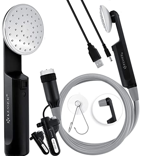 KESSER® Campingdusche mit Akku Tauchpumpe Handbrause 2X 2200mAh-Lithium-Akku, USB-Ladekabel, für Camping Garten - Auto - Outdoor, Hundedusche, Autoreinigung,+ Tragetasche, 12V Pumpe, Schwarz/Grau