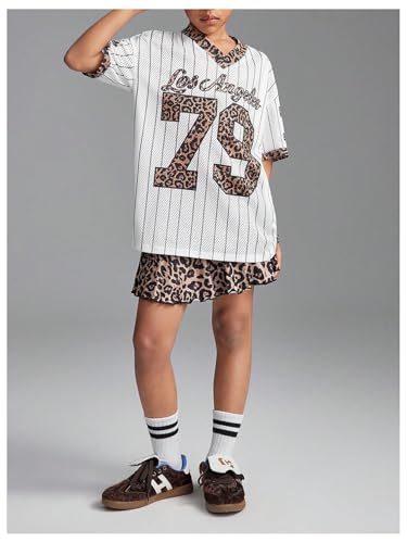 Image of WDIRARA Girl's Number Graphic Jersey Shirts Short Sleeve V Neck Tees Oversized T-Shirt Tops