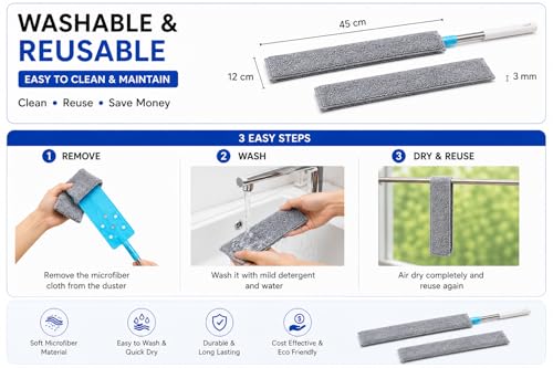 Image of Slim Gap Duster with Feather Duster Combo Flexible Flat Cleaner for Under Sofa Bed Refrigerator Furniture Fan Dust Cleaning