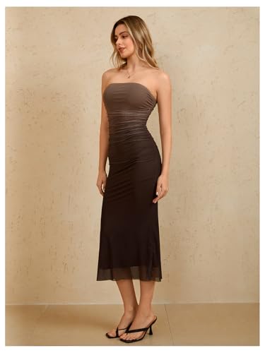 MakeMeChic Women's Strapless Maxi Dress Cocktail Mesh Ombre Bodycon Tube Dresses3