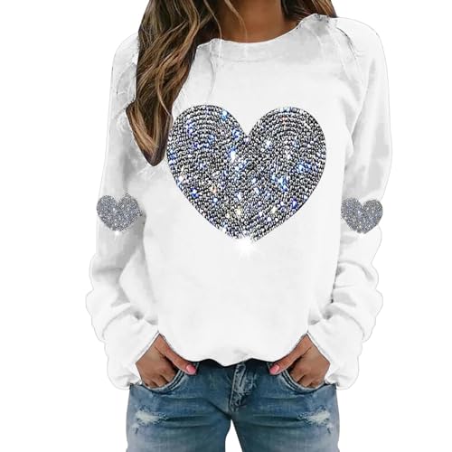 Generisch Sweatshirt Damen Oversized Pullover Hoodie Y2k Briefe Drucken Langarm Rundhals Pulli Frauen Buchstaben Druck Valentinstag-Sweatshirt für Damen, Liebes-Herz-Shirts Valentinstag-Pullover