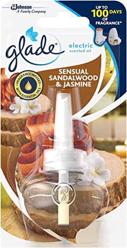 Glade Recambio de ambientador enchufable, ambientador eléctrico con aceite perfumado, sándalo y jazmín, paquete doble (2 x 20 ml)