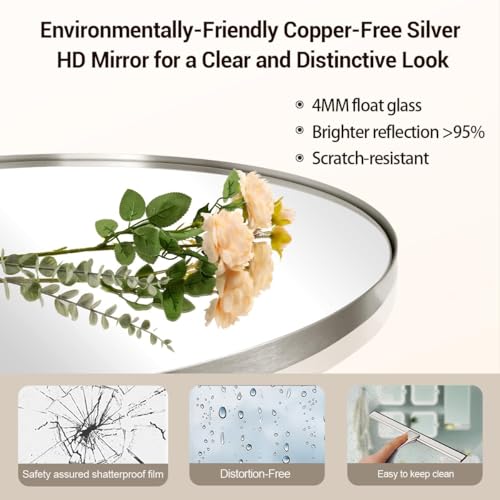 Image of ANDY STAR Round Mirror, 36 inch Circle Bathroom Mirror in Stainless Steel Metal Frame, Modern Vanity Mirror for Bedroom, Entryway, Living Room, Contemporary 1 inch Deep Wall Mount
