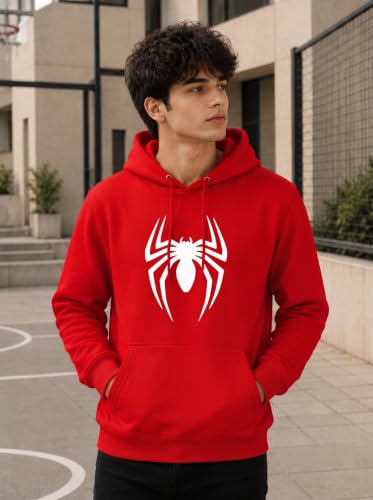 Image of More & More HOODMASTER Men's Cotton Hoodie Sweatshirt with Full Sleeves Regular Fit Solid Pattern Spider Printed Theme Hooded Neck and Standard Length | Cotton Hoodie Sweatshirt for Men