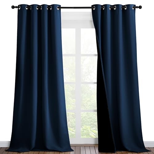 Image of NICETOWN 100% Blackout Blinds, Set of 2, 46 inches x 102 inches, Laundry Room Decor Window Treatment Curtains for Large Patio Sliding Door, Thermal Insulated Moroccan Blue Curtains for Bedroom
