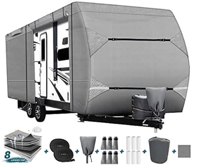 East Captain RV Cover for 24FT - 27FT, Travel Trailer RV Cover 8 Layers Top Anti-scratch Breathable Waterproof Windproof UV-Proof RV Snow Cover Winter Camper Trailer Cover Universial Fit Toy Hauler RV