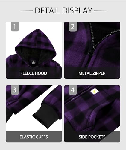 Image of GEEK LIGHTING Boys Flannel Jacket Sherpa Lined Hoodies Zip Up Fleece Plaid Shirt Jackets Winter Outdoor Coat Warm