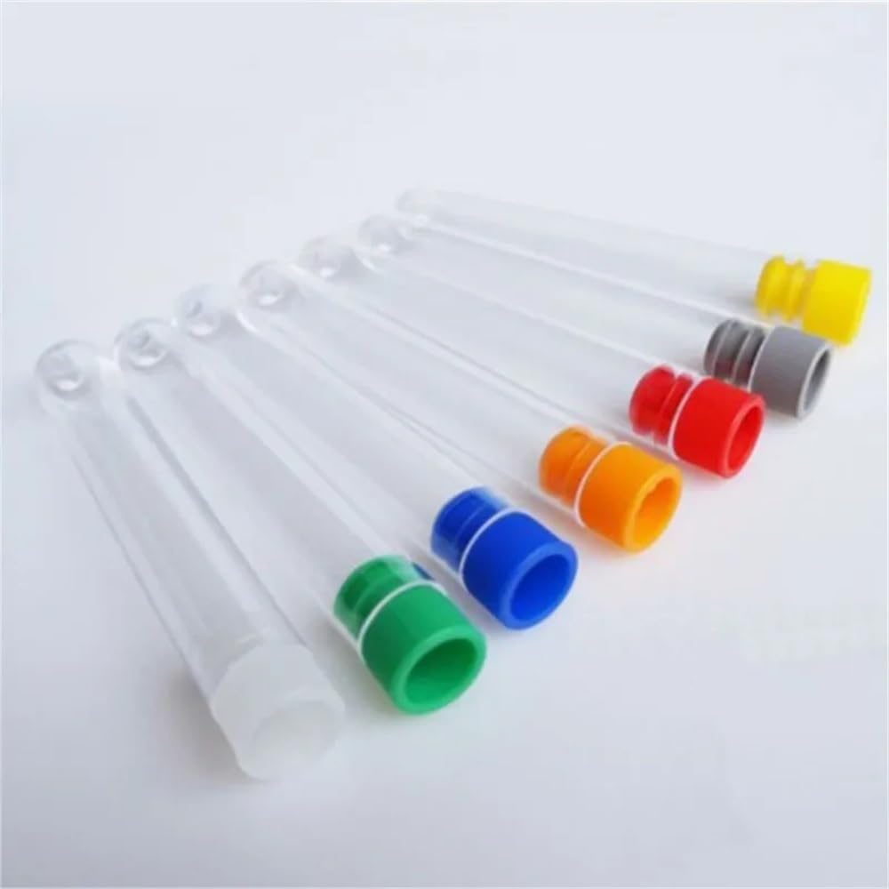 Tubo de plástico de 100 piezas de 15 x 100 mm con tapa de colores transparentes como el vidrio.