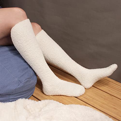Bamboomn Women's Fuzzy Feather Soft Cozy Knee High Socks - Assortment 4D - 4 Pairs - Size Xl (10-13) #TOP5
