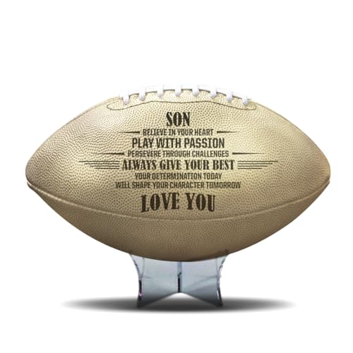 MAKEABALL Football with Free Display Stand | Champagne Metallic Gold Color | Graduation, Birthday, Senior Night Gift for Son | Gift for Football Player | Regulation Size