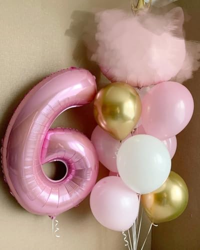 Image of Number Balloons 60 Balloon 40 inch Pearl Pink for 60th Birthday Decorations | Saturated Color, Large 40 in, With Straw & Hanging Hole, For Back-to-School Season, Wedding, Christmas, New Year, Anniversary